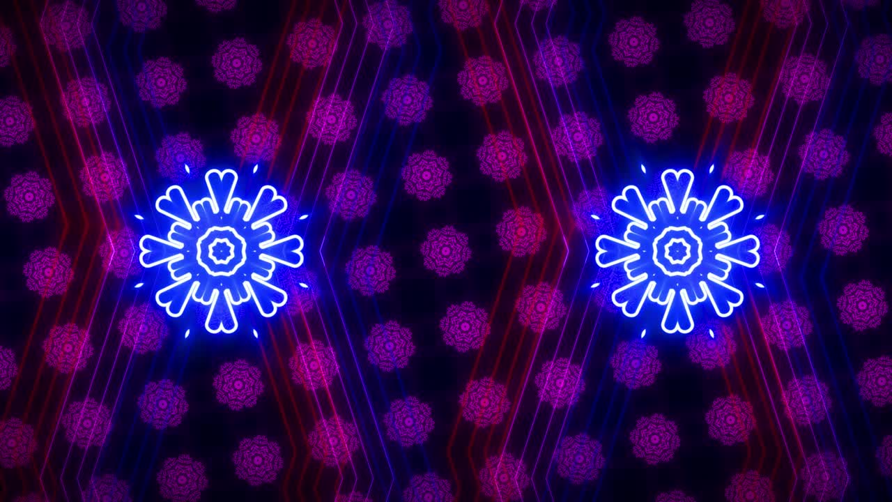 Seamless motion graphic of kaleidoscopic colorful neon lamps for promo and party
