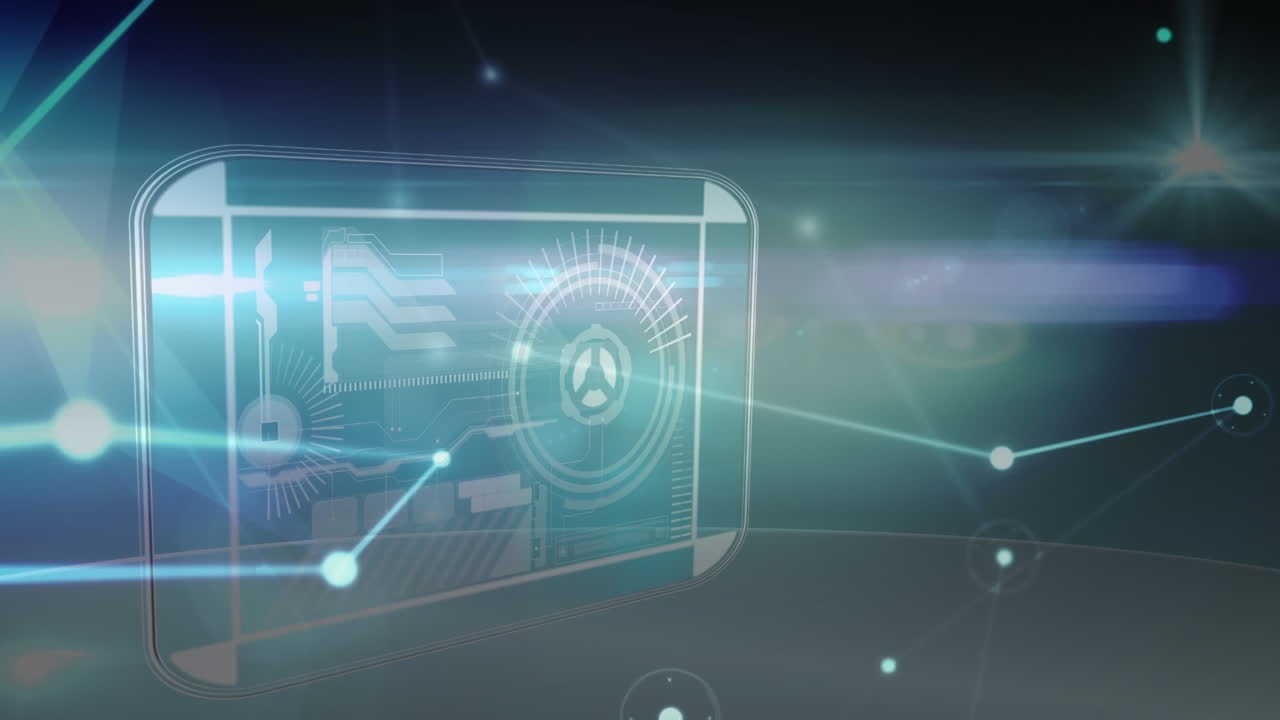 파란색 배경에서 데이터 처리를 하는 디지털 인터페이스를 통한 연결 네트워크