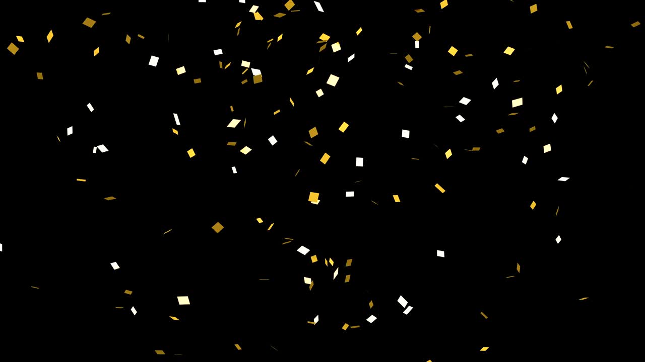 confeti dorado cayendo sobre un fondo negro. fiesta con confeti de glamour. luma mate incluido.
