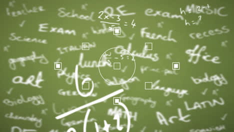 animación de ecuaciones y formas matemáticas sobre texto sobre fondo verde