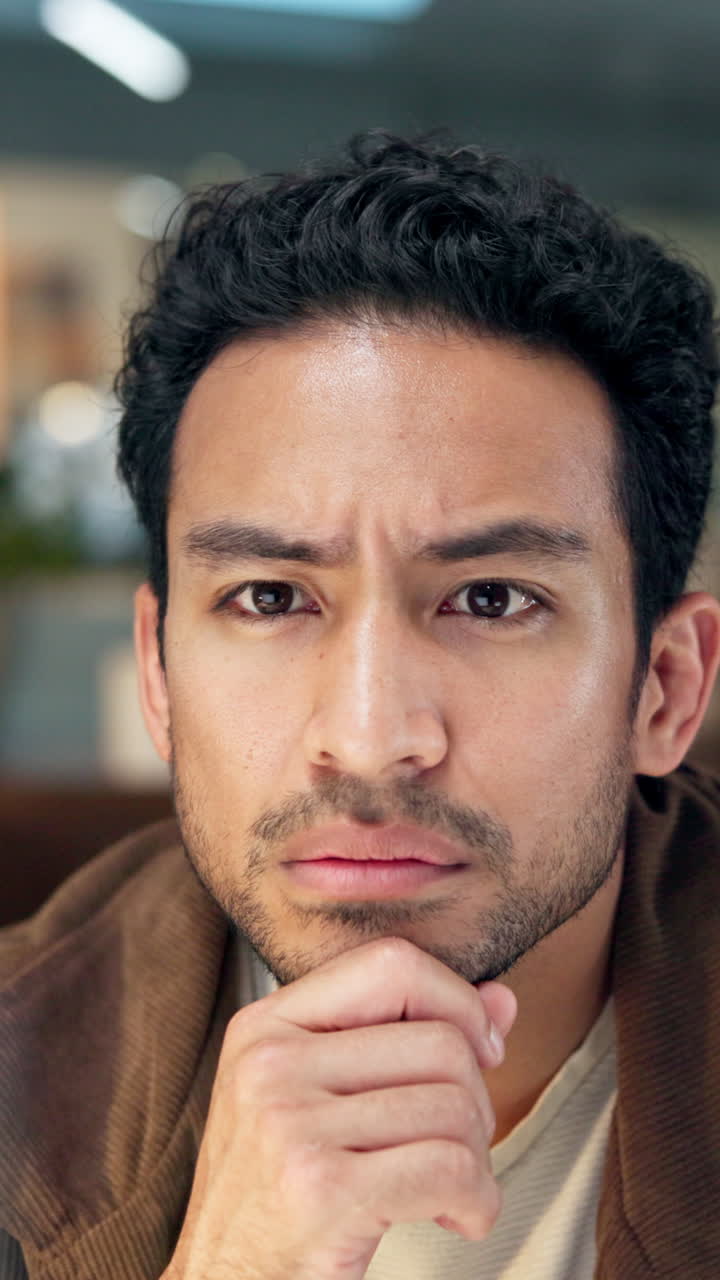 Close Up Portrait of a Pensive Young Man Thinking
