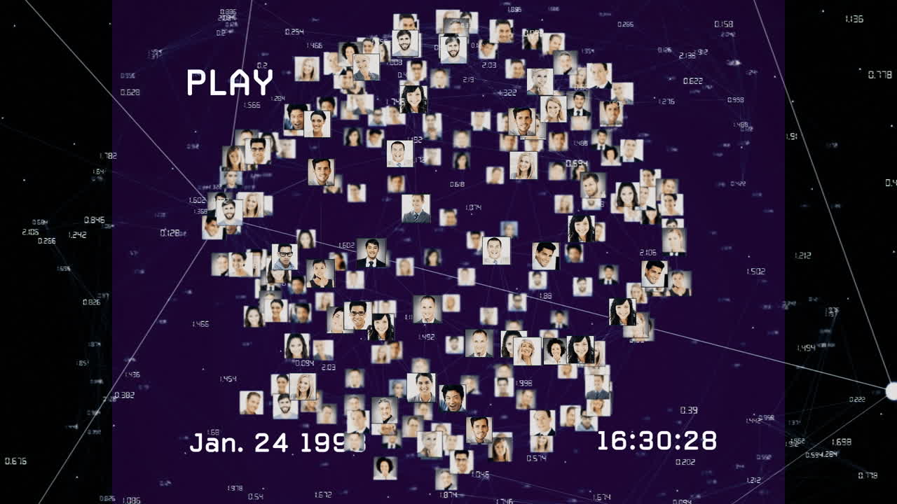 다양한 사람들과의 연결망을 통해 간섭의 애니메이션 초상화