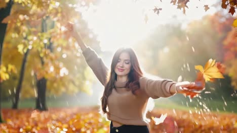 woman enjoying fall foliage in a park