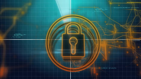 lock and key symbol with cybersecurity animation over digital grid background