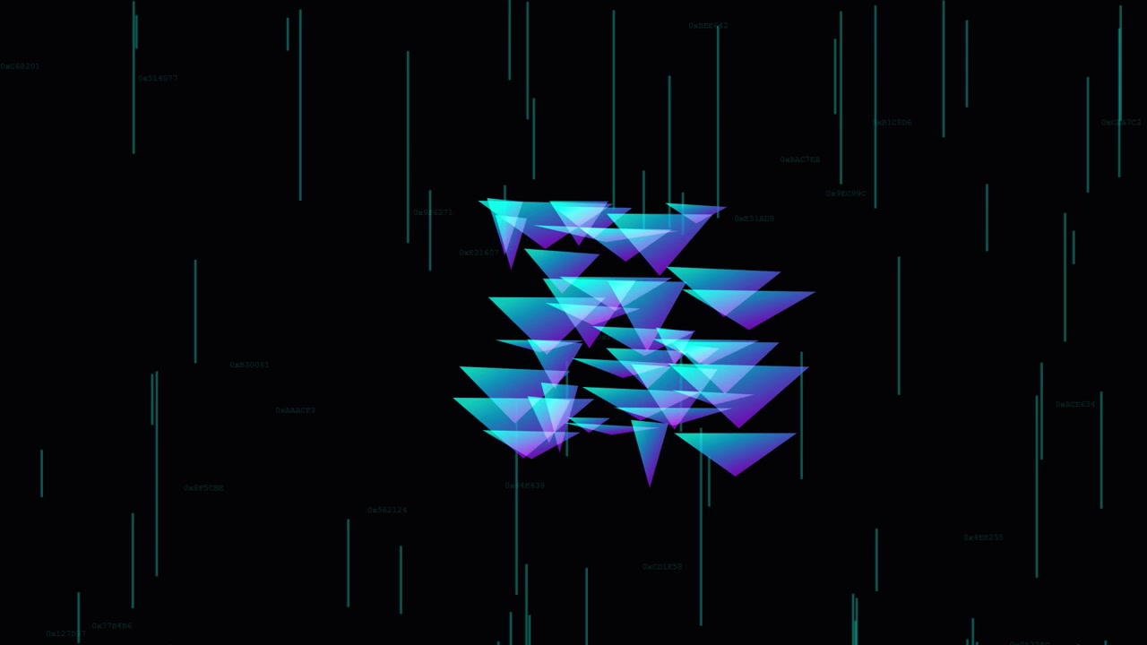 Abstrakt digital animation af flydende geometriske trekanter og datalinjer