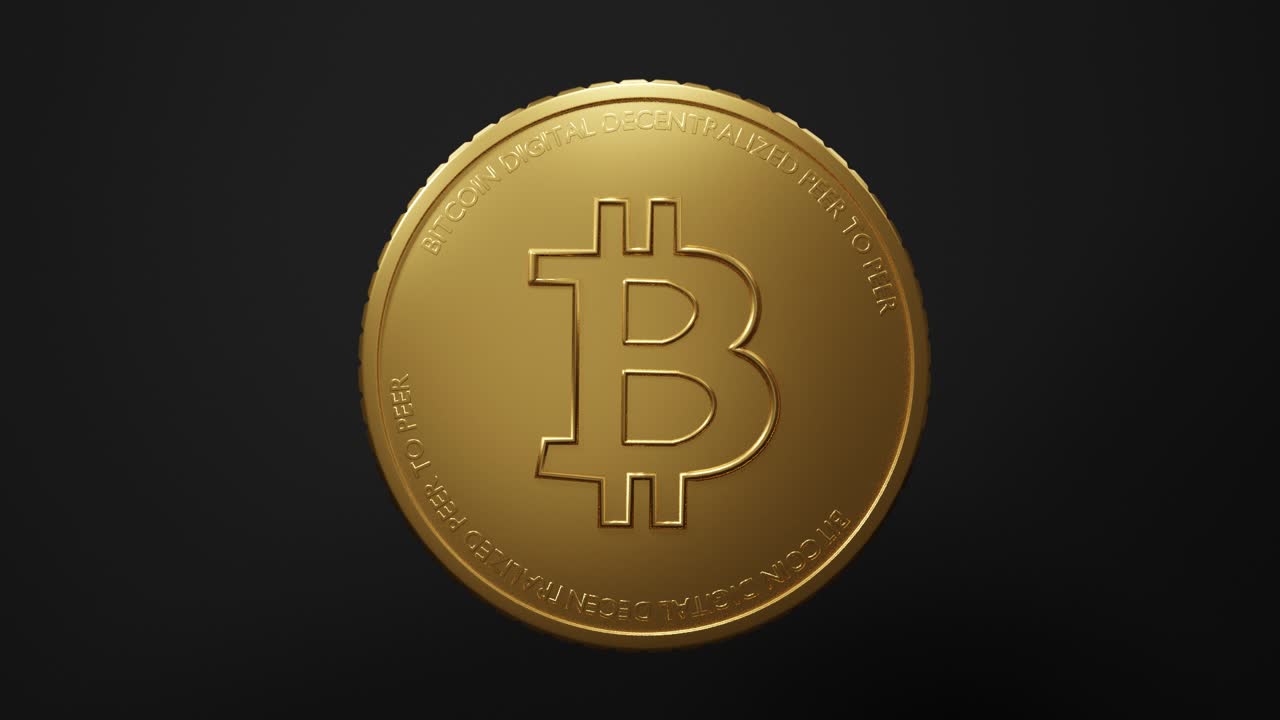 Gold Bitcoin Crypto currency with rotating light flare- BTC - Bit Coin