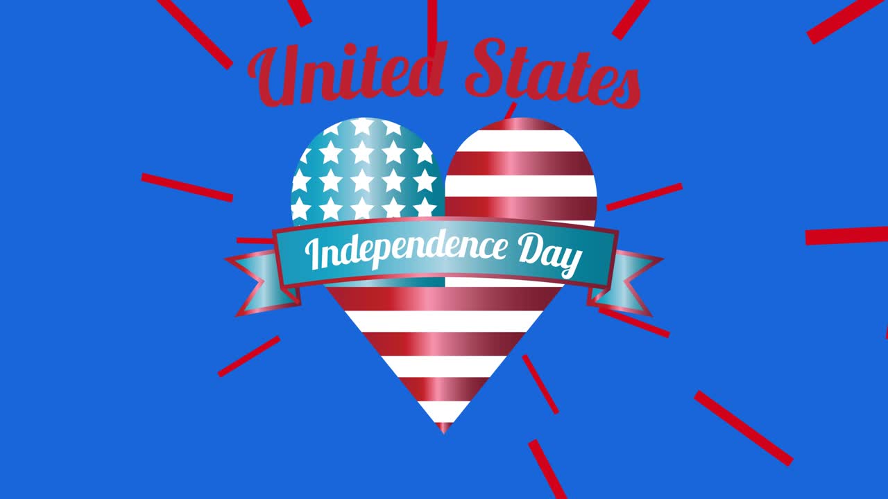 Animation of 4th of july text on american flag colours on blue background