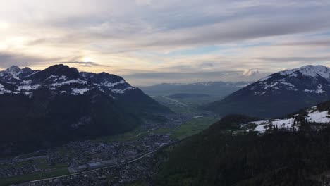 majestic sunset viewed from above by a drone in the glarus nord region, switzerland