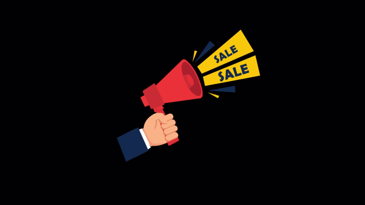 Hand Holding Megaphone with Sale Sign Animation
