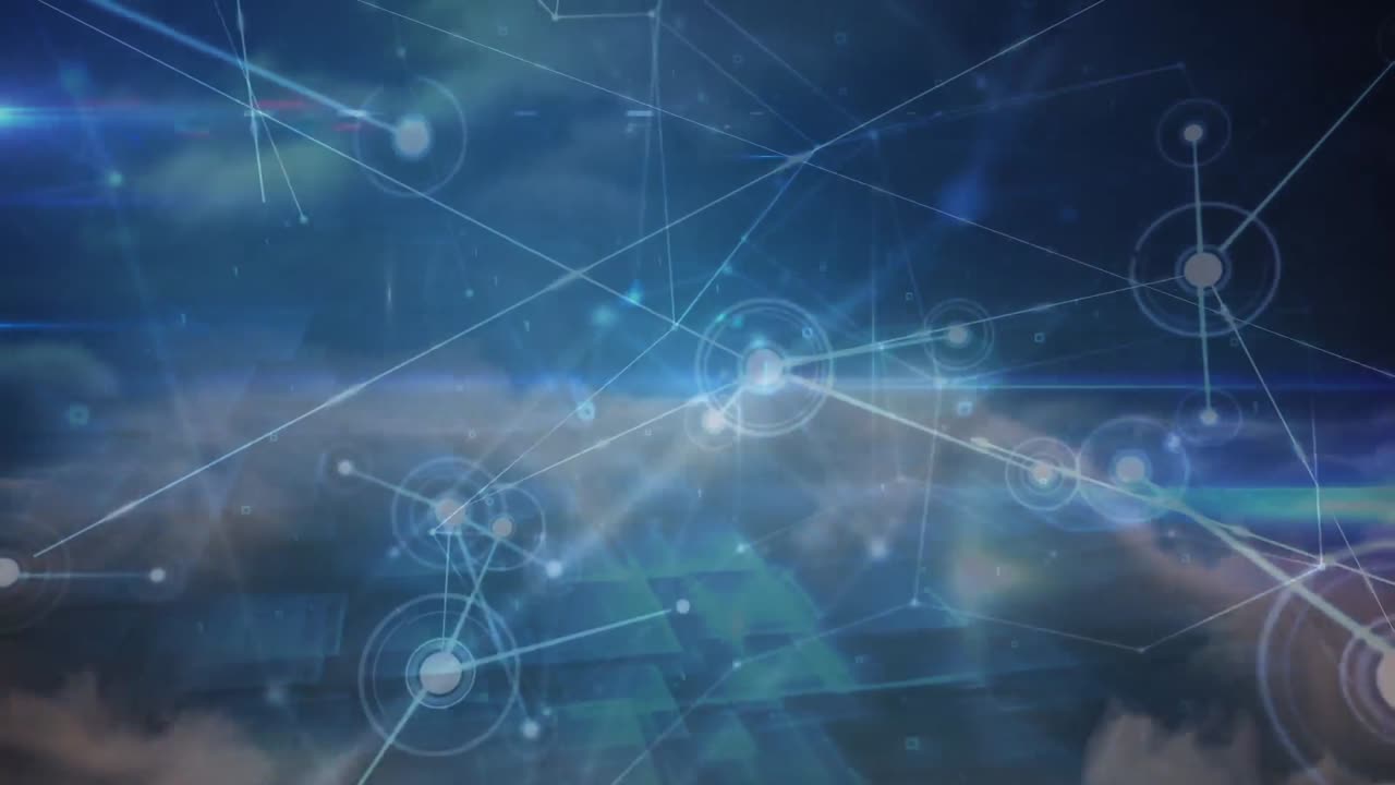 animación de la red de conexiones con puntos en fondo azul