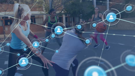 animation of networks of connections over female basketball players