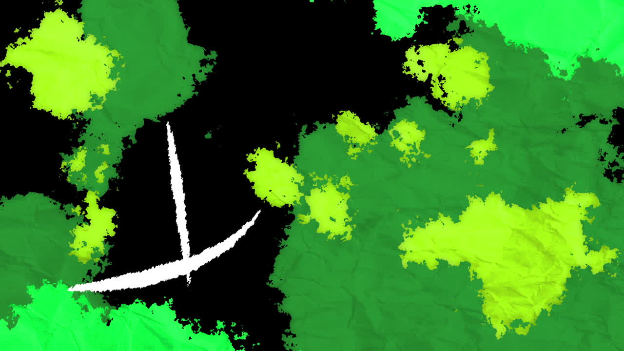 Animazione astratta di carta stropicciata verde con pennellate bianche
