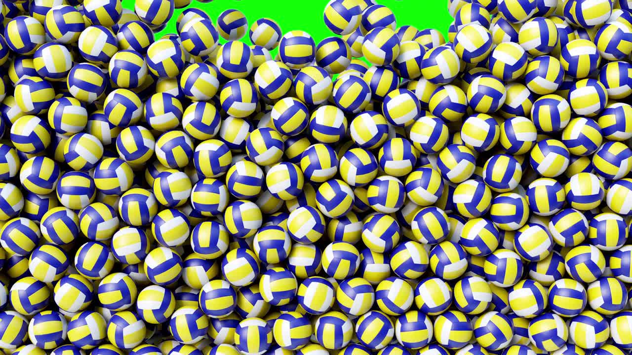 배구 게임 공은 위에서 내려와 화면을 채우고, 배구 공은 초록색 화면에 배경 패턴 텍스처입니다.