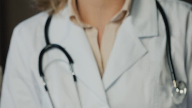 Medico con i guanti mostra pillole e un barattolo.