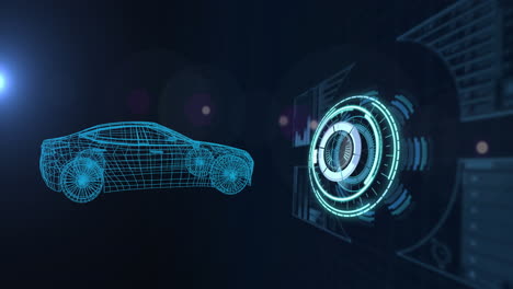 animation of 3d car drawing with scope scanning and data processing