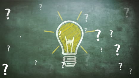animación de una bombilla sobre signos de interrogación en fondo verde