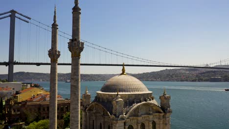 15 july martyrs bridge, bosphorus bridge from sky aerial view. istanbul turkiye.