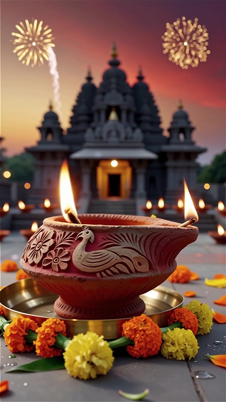 Diwali Festival Background with Lanterns and Traditional Diyas Decorations