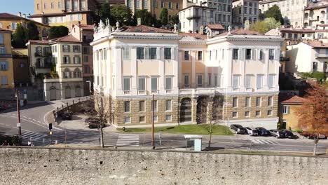 porta san giacomo gates and buildings of citta alta in bergamo, aerial view