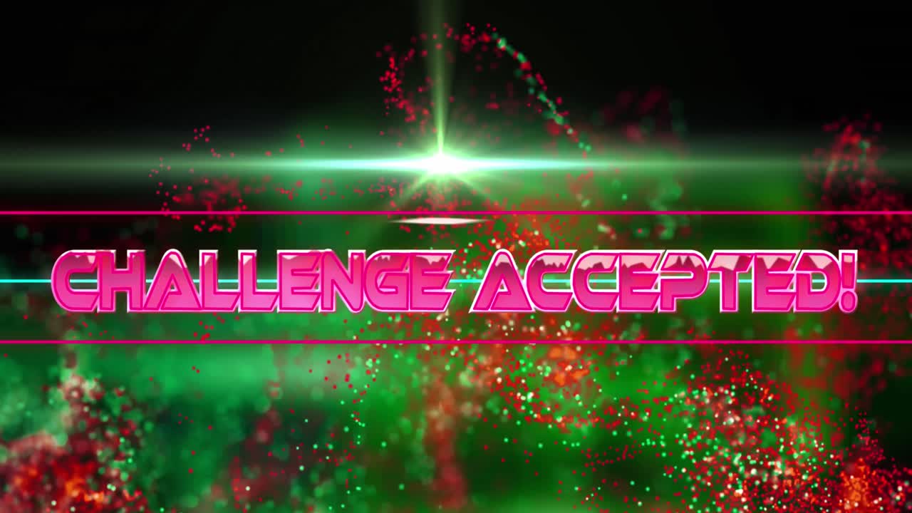 빛나는 네온 선과 입자 위에 도전 받아들여진 텍스트의 애니메이션