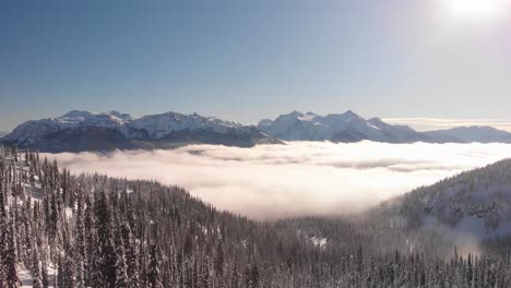 alpine aerial landscape of snow-covered mountains in revelstoke, canada