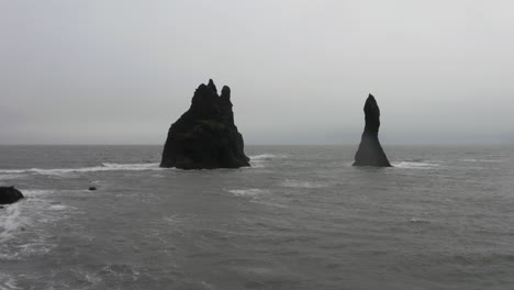 aerial: panoramic shot of reynisfjara beach on a cloudy day