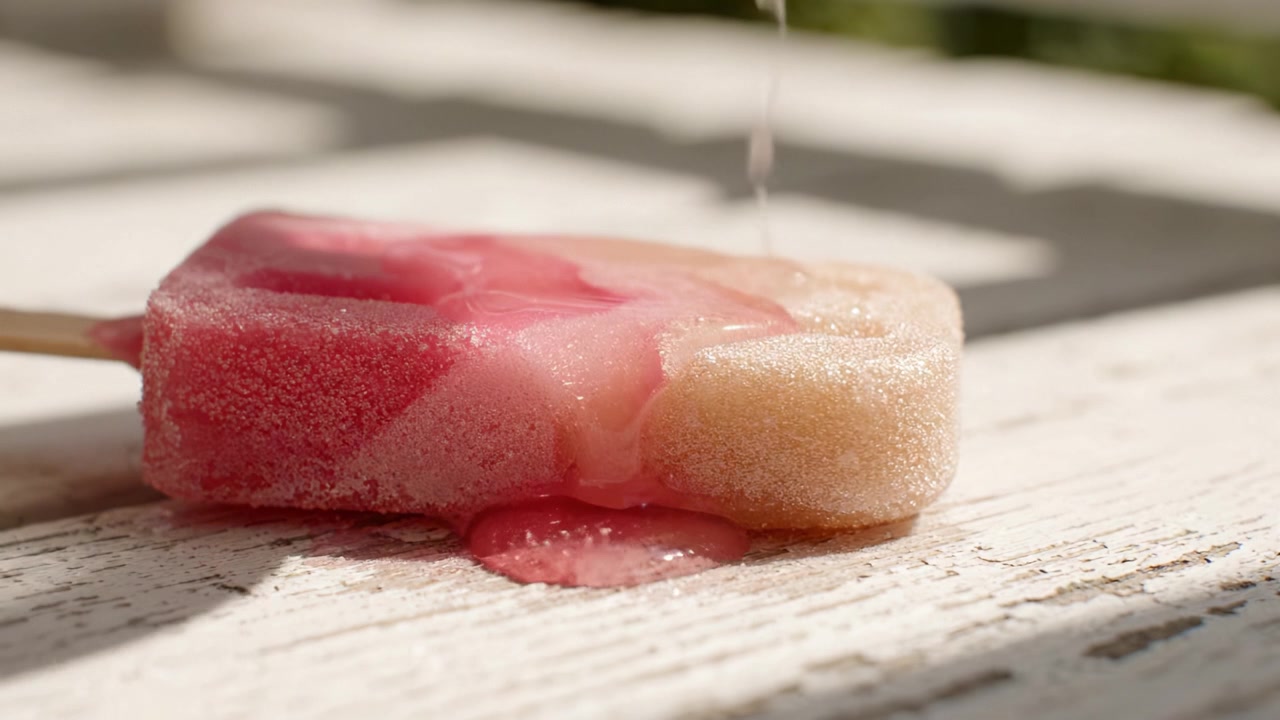 A Close-Up of a Colorful Popsicle Melted on a Rustic White Surface, Capturing the Sweetness and Fun of Summer Treats in a Bright Outdoor Setting