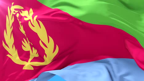 eritrean flag waving at wind with blue sky in slow, loop