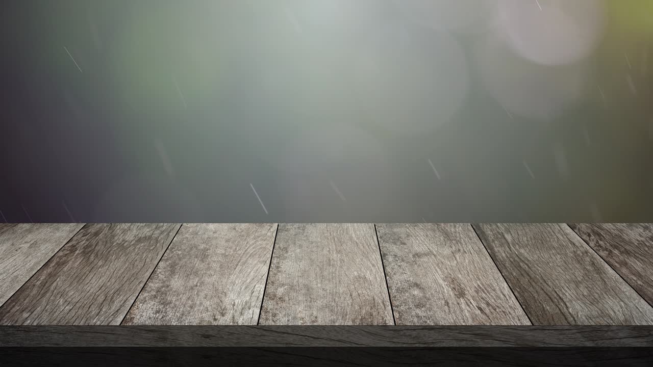 블러 보케 배경에 있는 나무 테이블.
