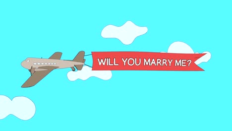el avión está pasando a través de las nubes con "¿quieres casarte conmigo?" pancarta - bucle sin costuras