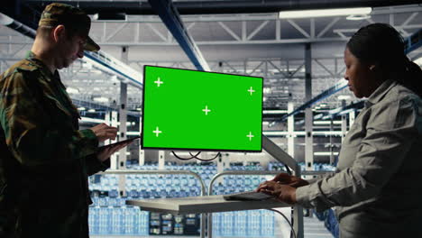 server room army experts deploy ai tech on green screen pc