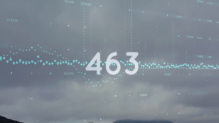 Animation of changing numbers and data processing against grey sky