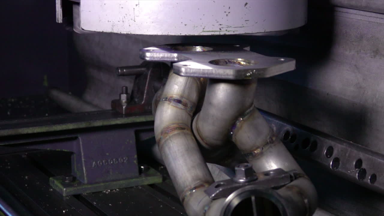 Close up shot of engine machining in slow motion