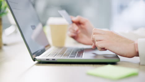 hands, laptop and credit card with a corporate