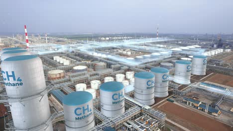 filling tanks with methane, renewable energy production factory plant. motion graphics concept of ch4 methane loading.