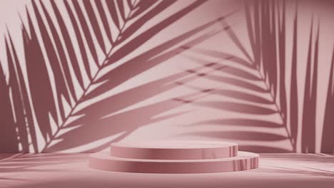una pantalla rosa mínima para el fondo cosmético, soporte de producto con ambiente de playa, renderización en 3d, bucle de animación de ilustración en 3d