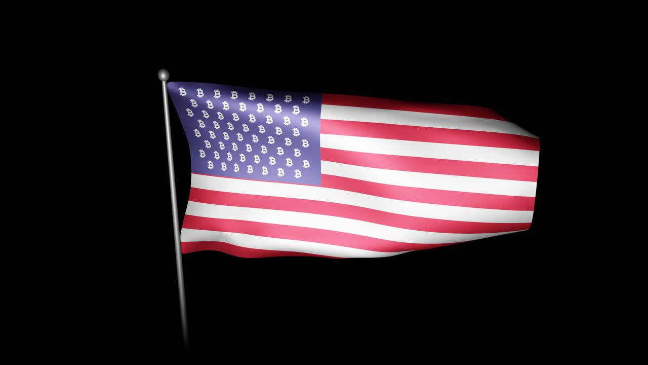bandera de estados unidos con símbolo de bitcoin reemplazando estrellas
