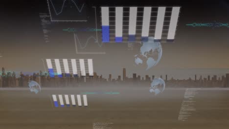 Animation-of-data-processing-against-aerial-view-of-cityscape