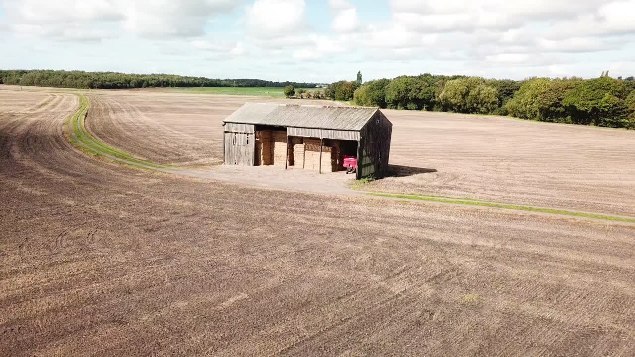 Aerial footage over farm barn