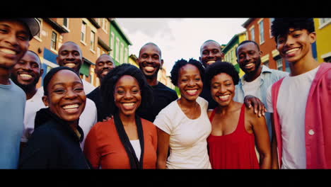 happy diverse group in a city street