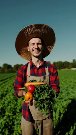 farmer holding freshly harvested vegetables