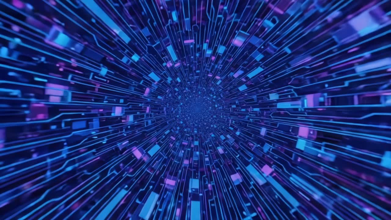 A Stunning Visual Representation of Futuristic Digital Technology, Conveying Depth and Motion Through Vibrant Blue and Pink Lines in a Hypothetical Data Space