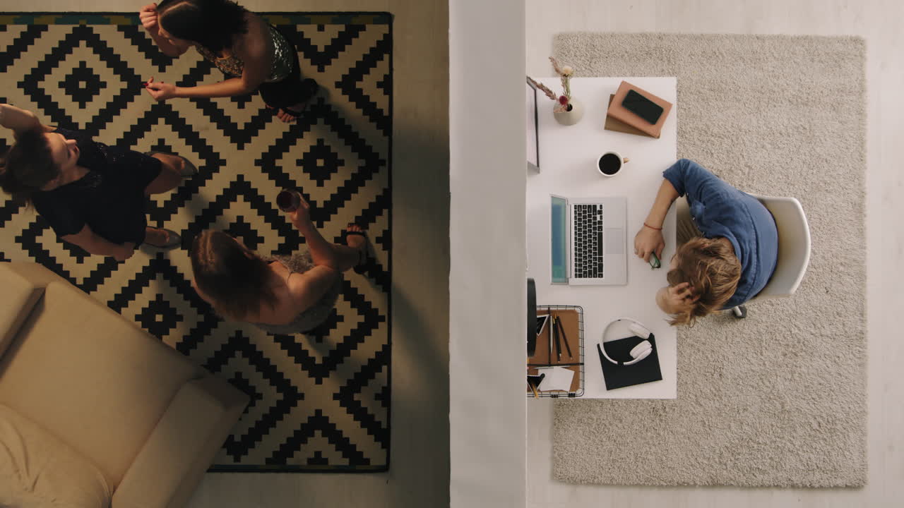 Top View of Life of People in Two Apartments