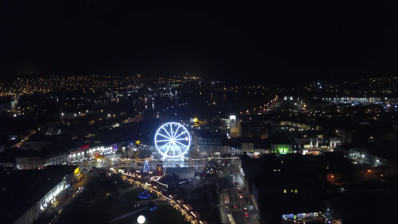 Drone of Christmas Market in Galway City in 4K