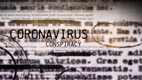 animation of coronavirus conspiracy over newspaper and london cityscape at sunset