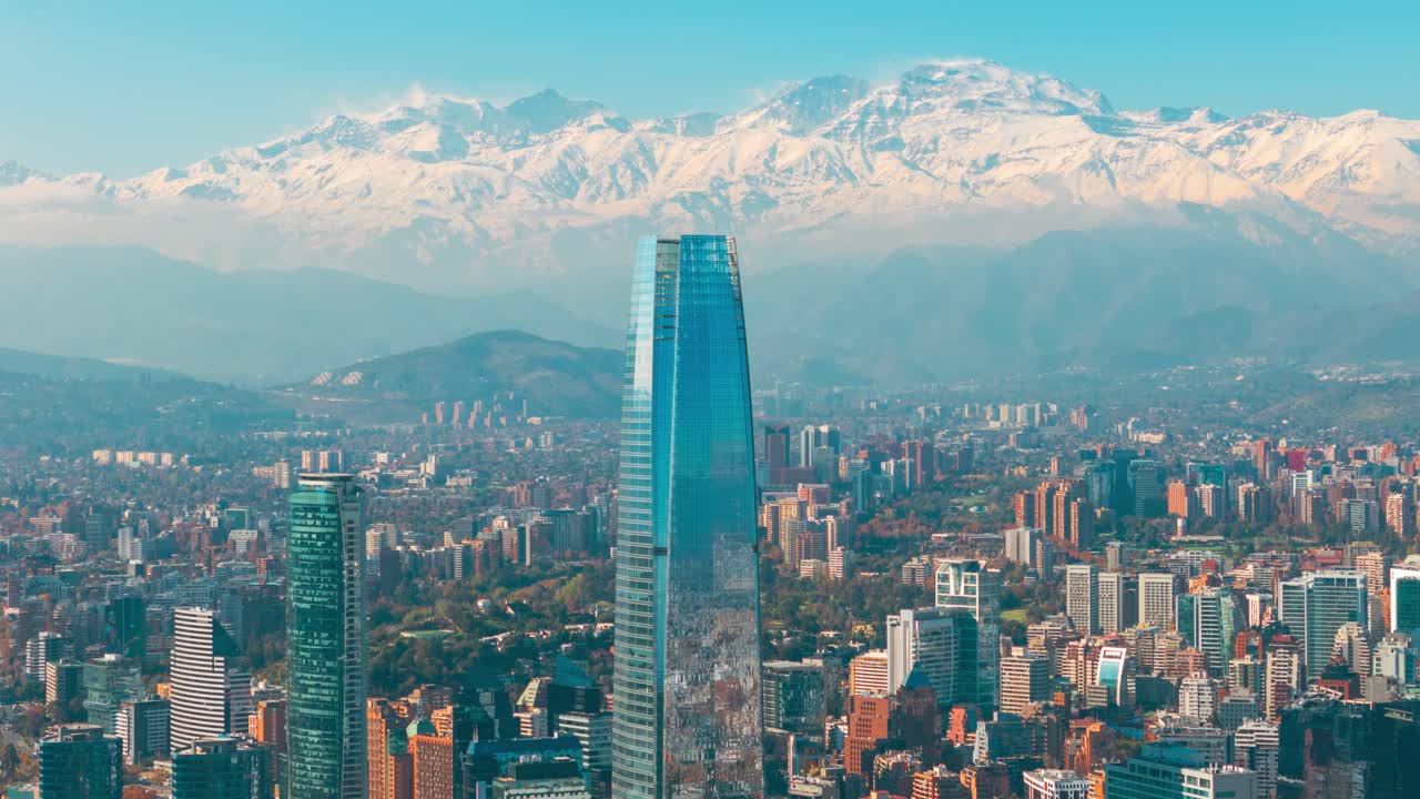 Timelapse of Teleférico Cerro El Plomo with snowy Andes peaks in the background near Santiago, Chile