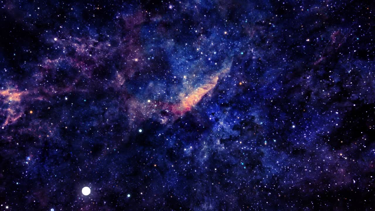 Seamless loop galaxy exploration travel through outer space towards glowing purple blue cloud milky way galaxy. 4K looping animation of flying through glowing nebulae, clouds and stars field. Elements furnished by NASA image.