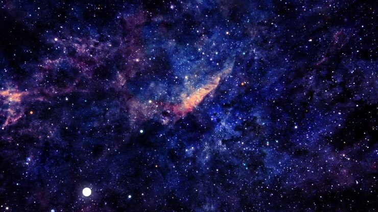 Seamless loop galaxy exploration travel through outer space towards glowing purple blue cloud milky way galaxy. 4K looping animation of flying through glowing nebulae, clouds and stars field. Elements furnished by NASA image.