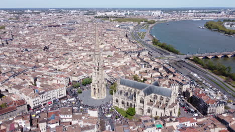 panoramic view over bordeaux, a port city on the garonne river in southwestern france - aerial drone shot