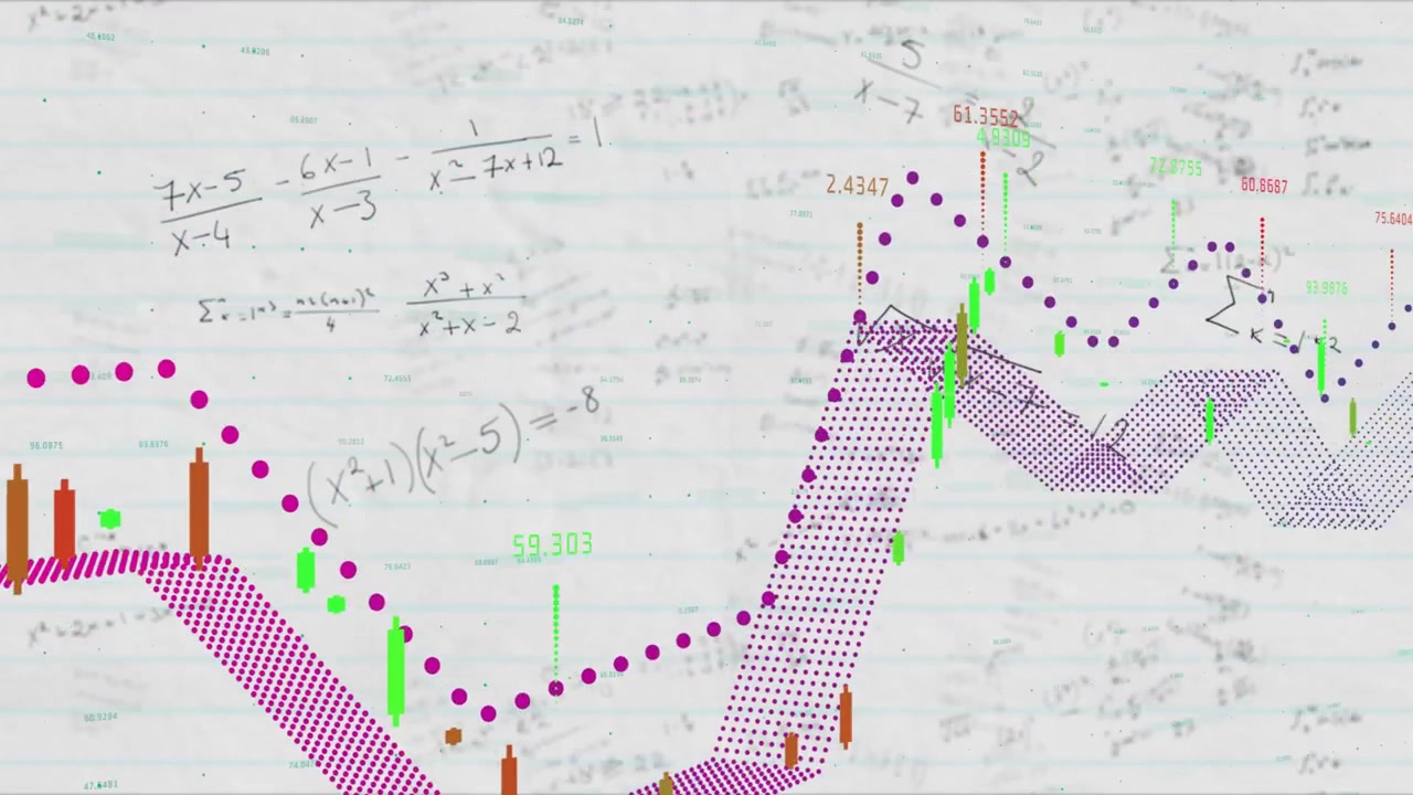 Math graph growing on lined paper, magenta markers moving ribbon forming bars popping showing rise